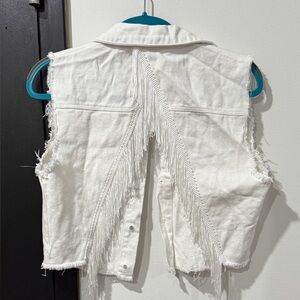 White Denim Sleeveless Vest with fringe